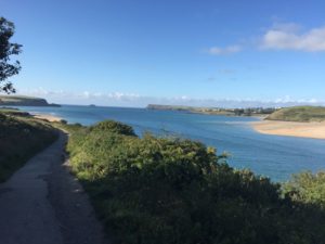 Walking around the estuary in Padstow. Blue water and blue skies