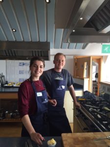 Rhia and Dom on their cooking course at Rick Steins