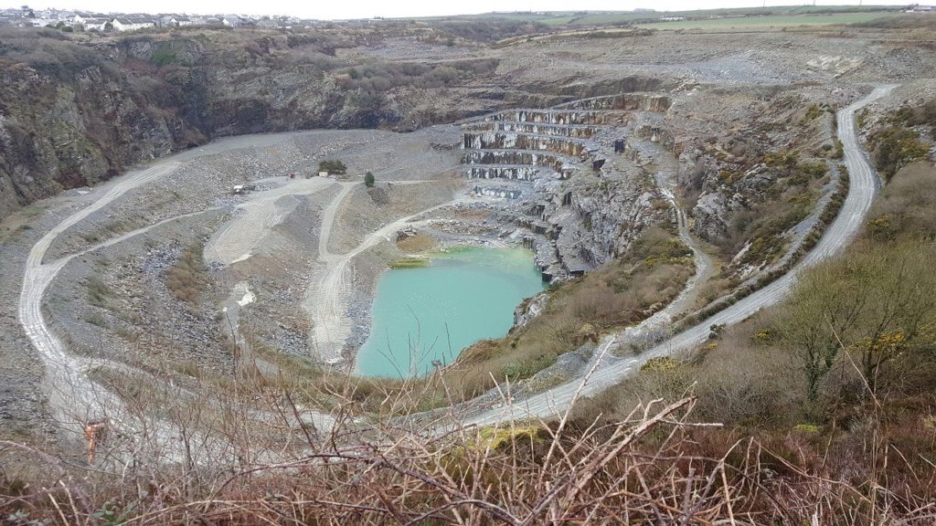 Aerial view of the Delabole Slate Quarry in Cornwall