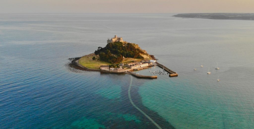 St Michaels Mount, aerial view, one of our favourite things to do in Cornwall
